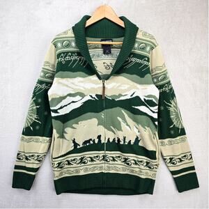Hot Topic Lord of the Rings Cardigan Mens Sm Green Fellowship Shawl Sweater LOTR